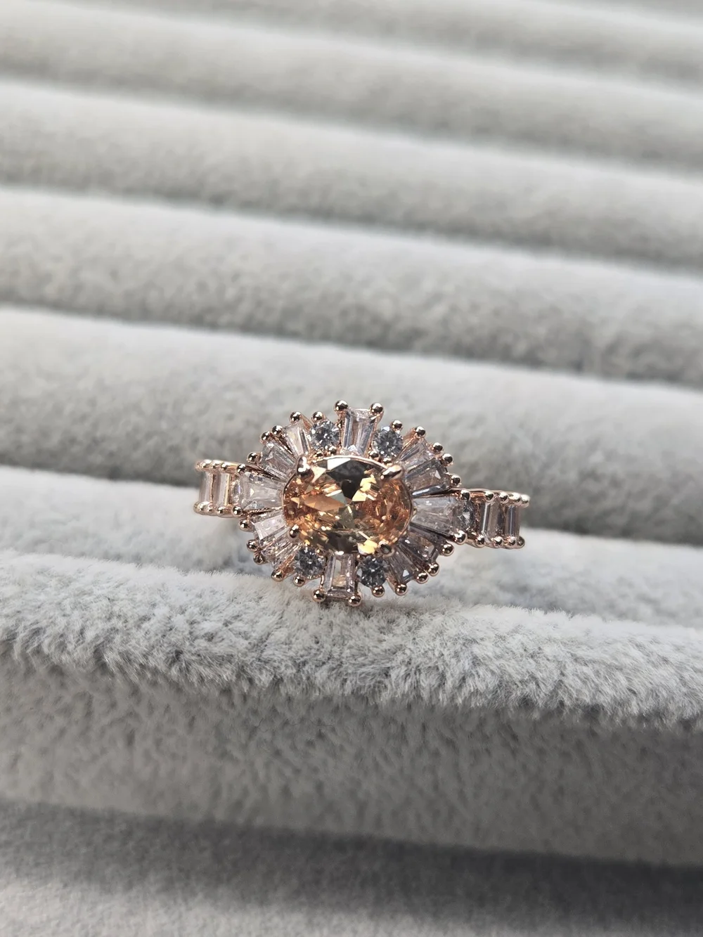 Size 8 Bomb Party Starburst Yellow Cubic Zirconia on Rose Gold Ring